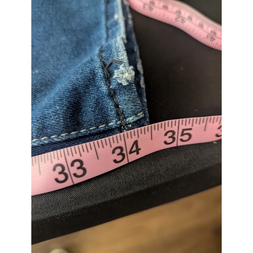 7 For All Mankind Dojo Jeans 28x34 Blue Medium Wash Straight Skinny Chain Sequin - Picture 16 of 16